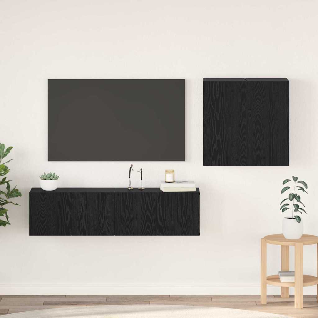 Ensemble meuble TV 4 pc Chêne noir Bois d'ingénierie