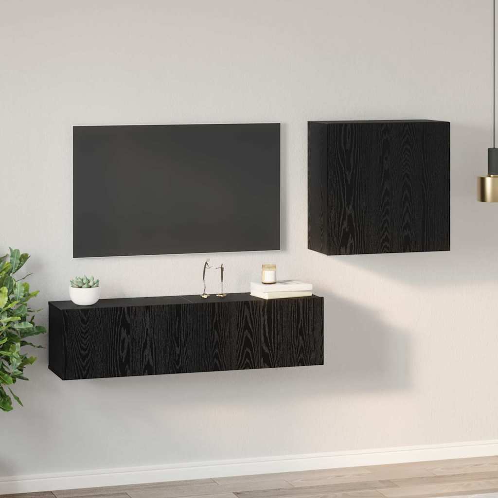 Ensemble meuble TV 4 pc Chêne noir Bois d'ingénierie