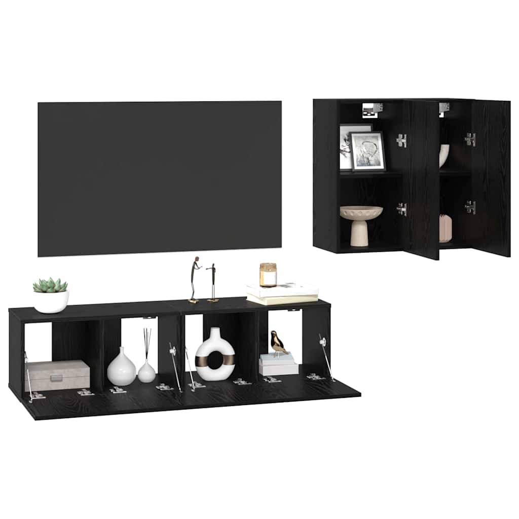 Ensemble meuble TV 4 pc Chêne noir Bois d'ingénierie
