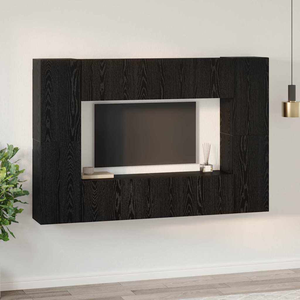 Ensemble meuble TV 8 pc Chêne noir Bois d'ingénierie