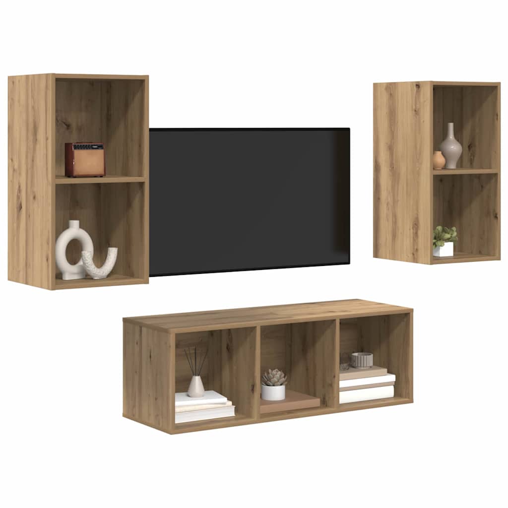 Ensemble meuble TV 3 pcs Chêne artisanal Bois d'ingénierie - XIOS