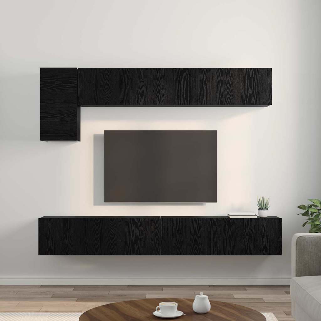 Ensemble meuble TV 5 pc Chêne noir Bois d'ingénierie