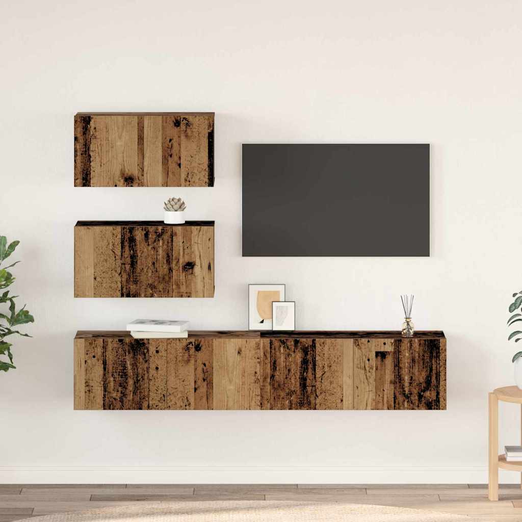 Ensemble meuble TV 4 pc Bois ancien Bois d'ingénierie