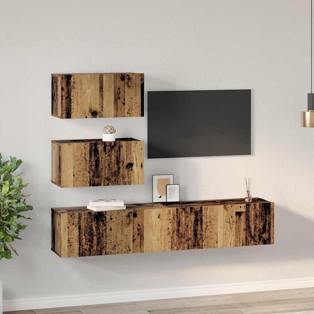 Ensemble meuble TV 4 pc Bois ancien Bois d'ingénierie