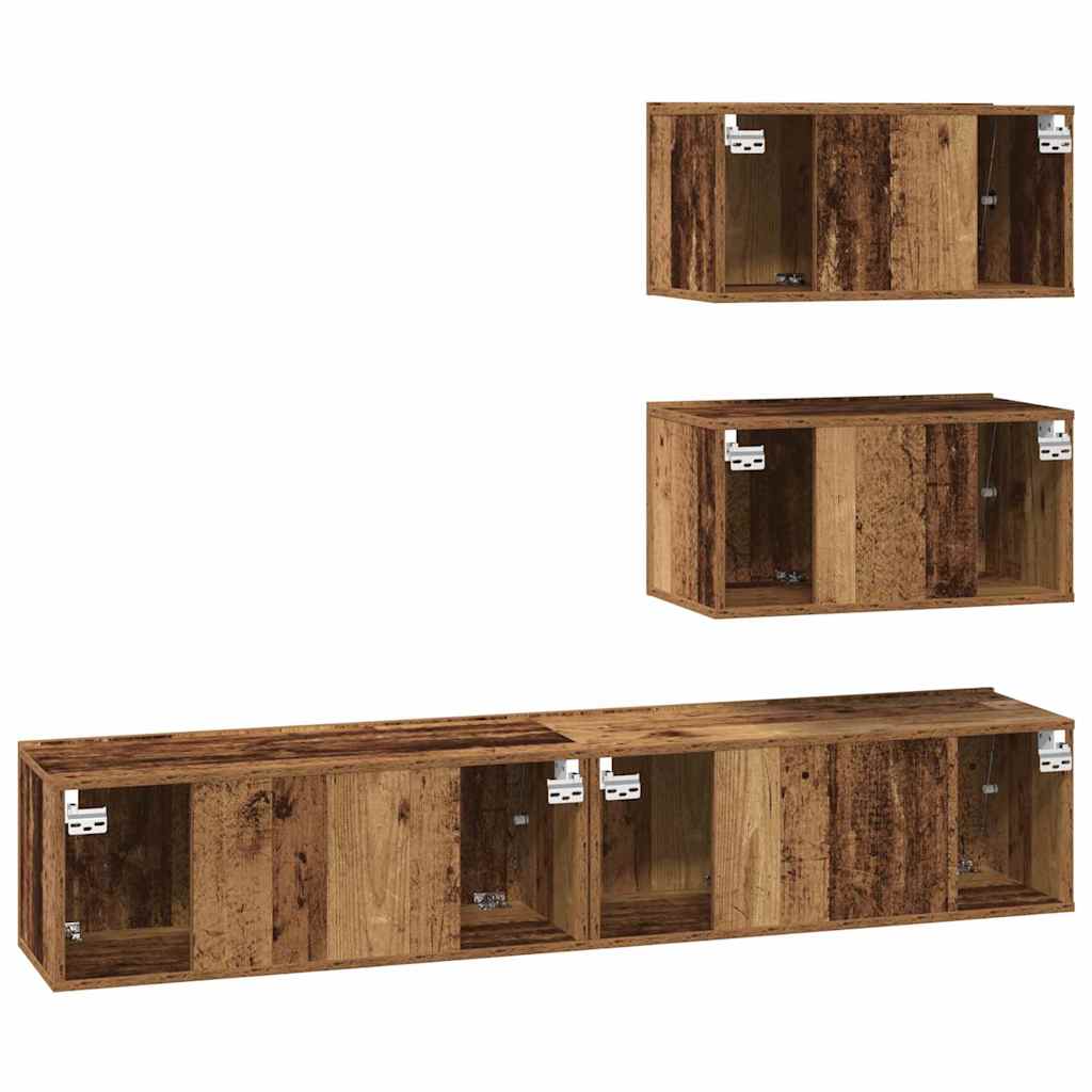Ensemble meuble TV 4 pc Bois ancien Bois d'ingénierie