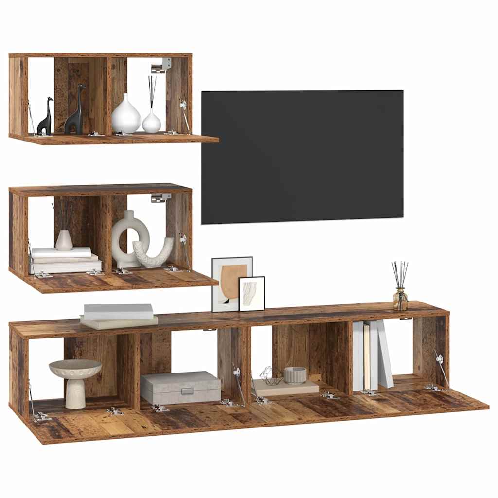 Ensemble meuble TV 4 pc Bois ancien Bois d'ingénierie