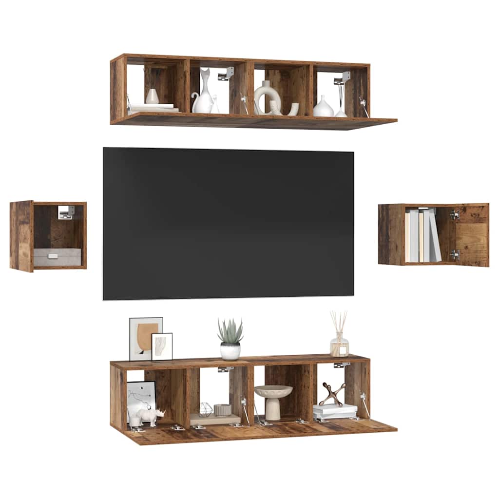 Ensemble meuble TV 6 pcs Bois Ancien Bois d'ingénierie - XIOS