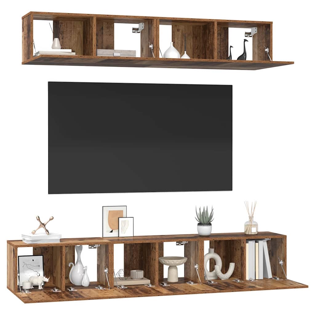 Ensemble meuble TV 5 pc Bois Ancien Bois d'ingénierie
