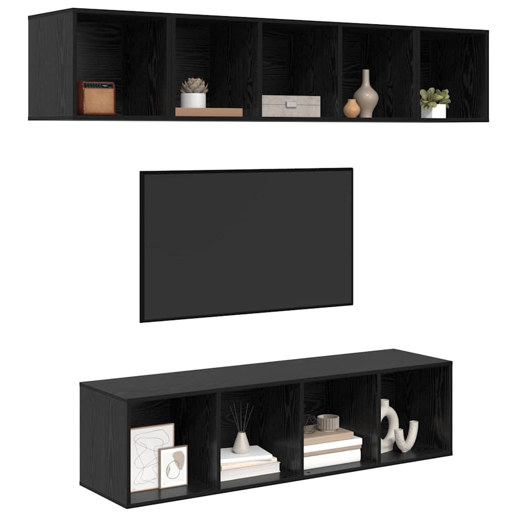 Ensemble meuble TV 4 pc Chêne noir Bois d'ingénierie