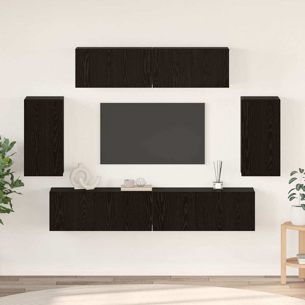 Ensemble meuble TV 6 pc Chêne noir Bois d'ingénierie