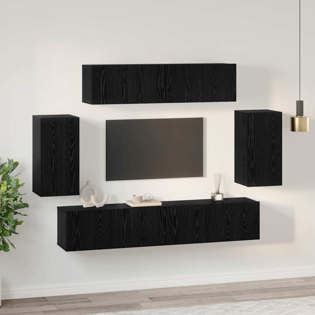 Ensemble meuble TV 6 pc Chêne noir Bois d'ingénierie