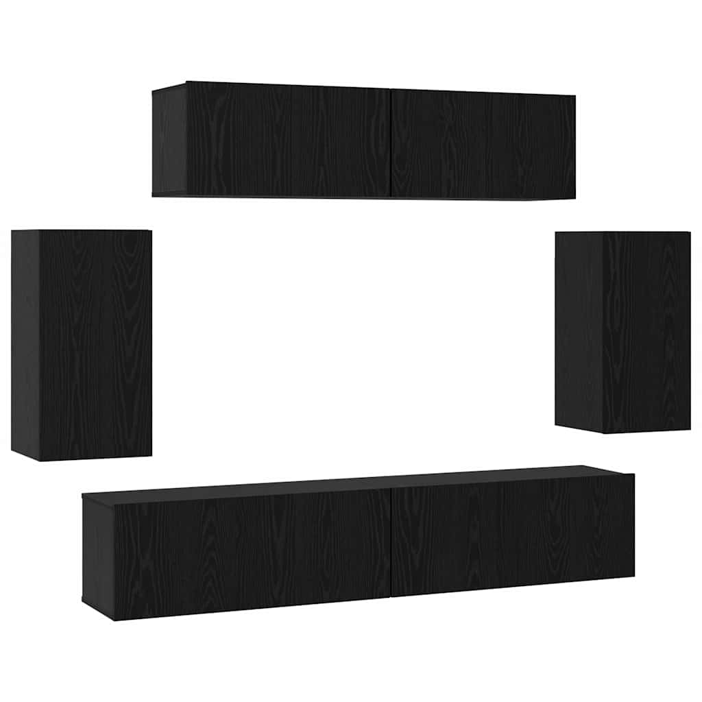 Ensemble meuble TV 6 pc Chêne noir Bois d'ingénierie