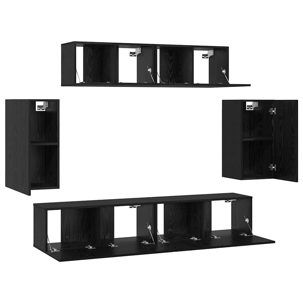 Ensemble meuble TV 6 pc Chêne noir Bois d'ingénierie