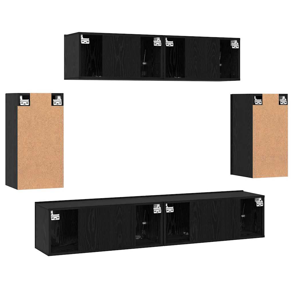 Ensemble meuble TV 6 pc Chêne noir Bois d'ingénierie