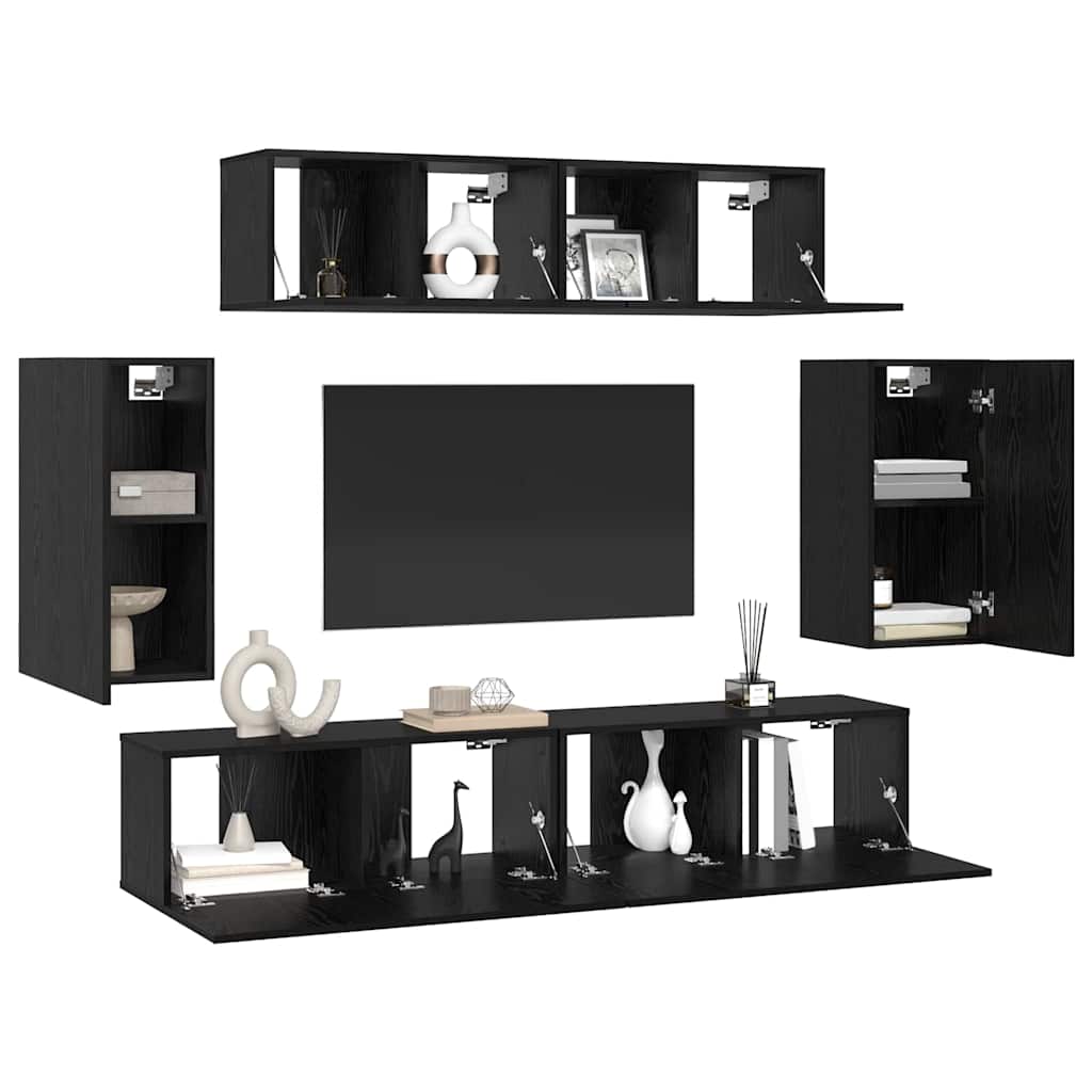 Ensemble meuble TV 6 pc Chêne noir Bois d'ingénierie