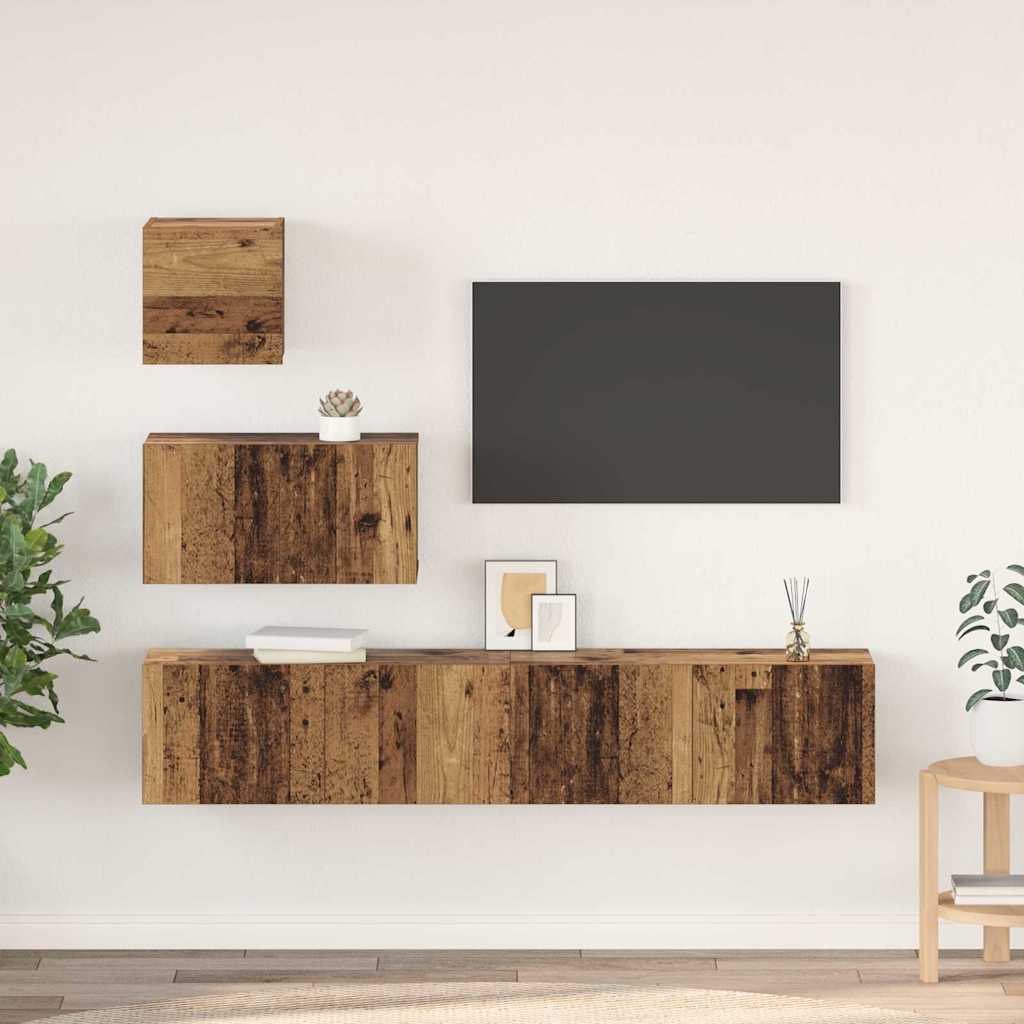 Ensemble meuble TV 4 pc Bois Ancien Bois d'ingénierie