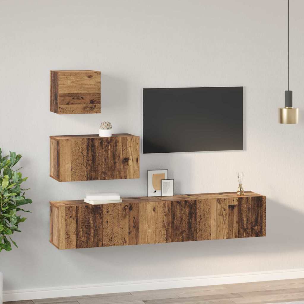 Ensemble meuble TV 4 pc Bois Ancien Bois d'ingénierie