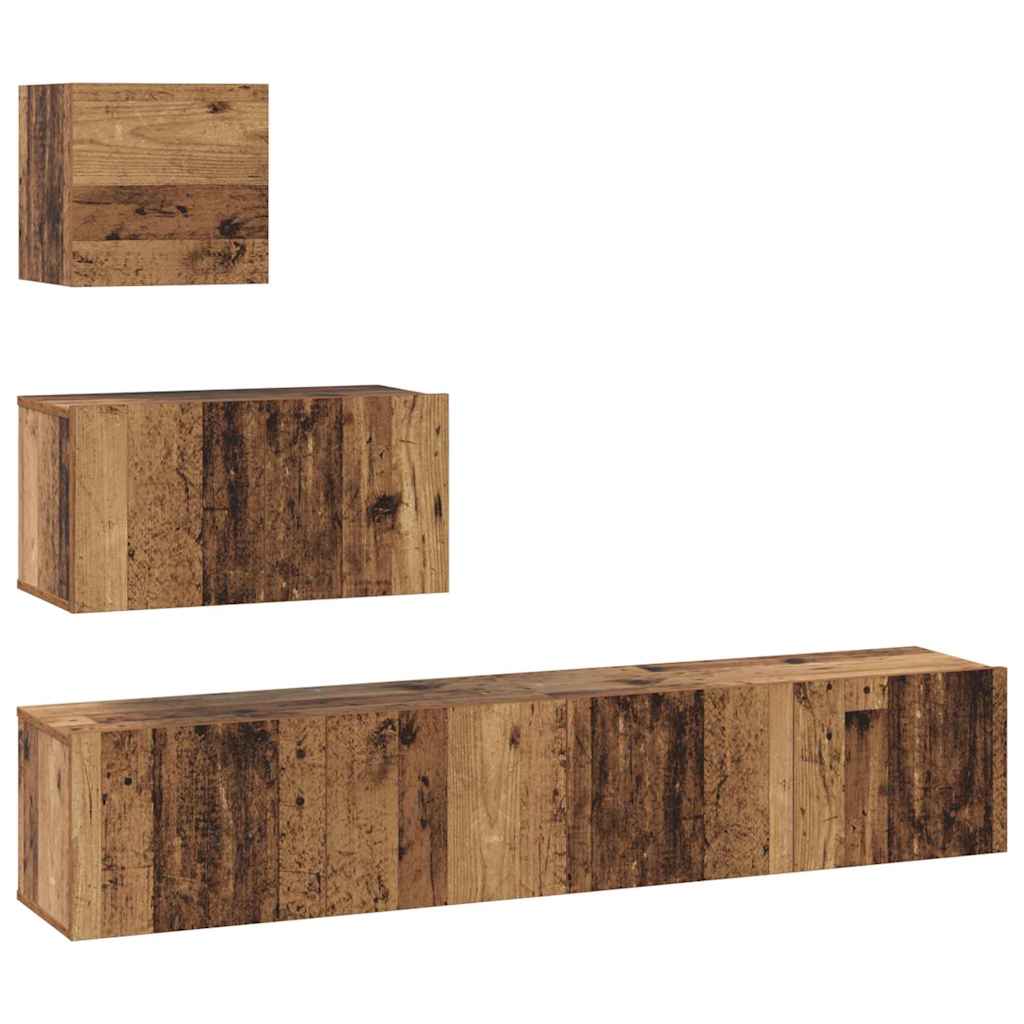 Ensemble meuble TV 4 pc Bois Ancien Bois d'ingénierie