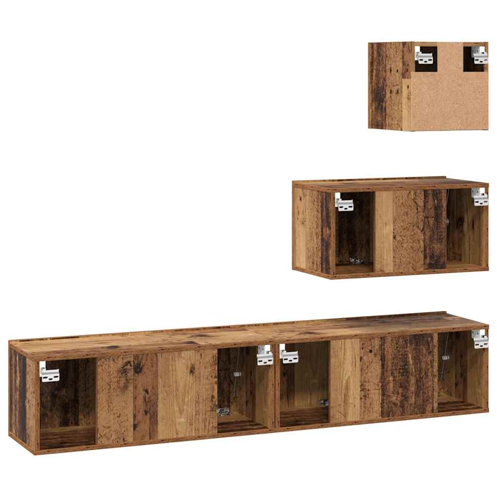 Ensemble meuble TV 4 pc Bois Ancien Bois d'ingénierie