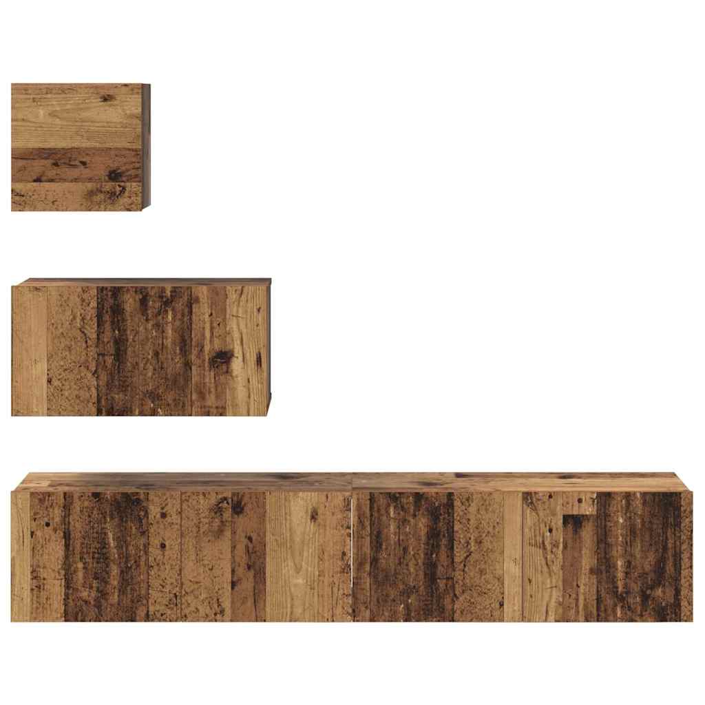 Ensemble meuble TV 4 pc Bois Ancien Bois d'ingénierie