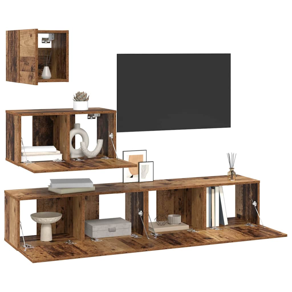 Ensemble meuble TV 4 pc Bois Ancien Bois d'ingénierie