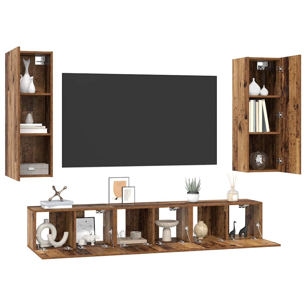 Ensemble meuble TV 5 pc Bois Ancien Bois d'ingénierie