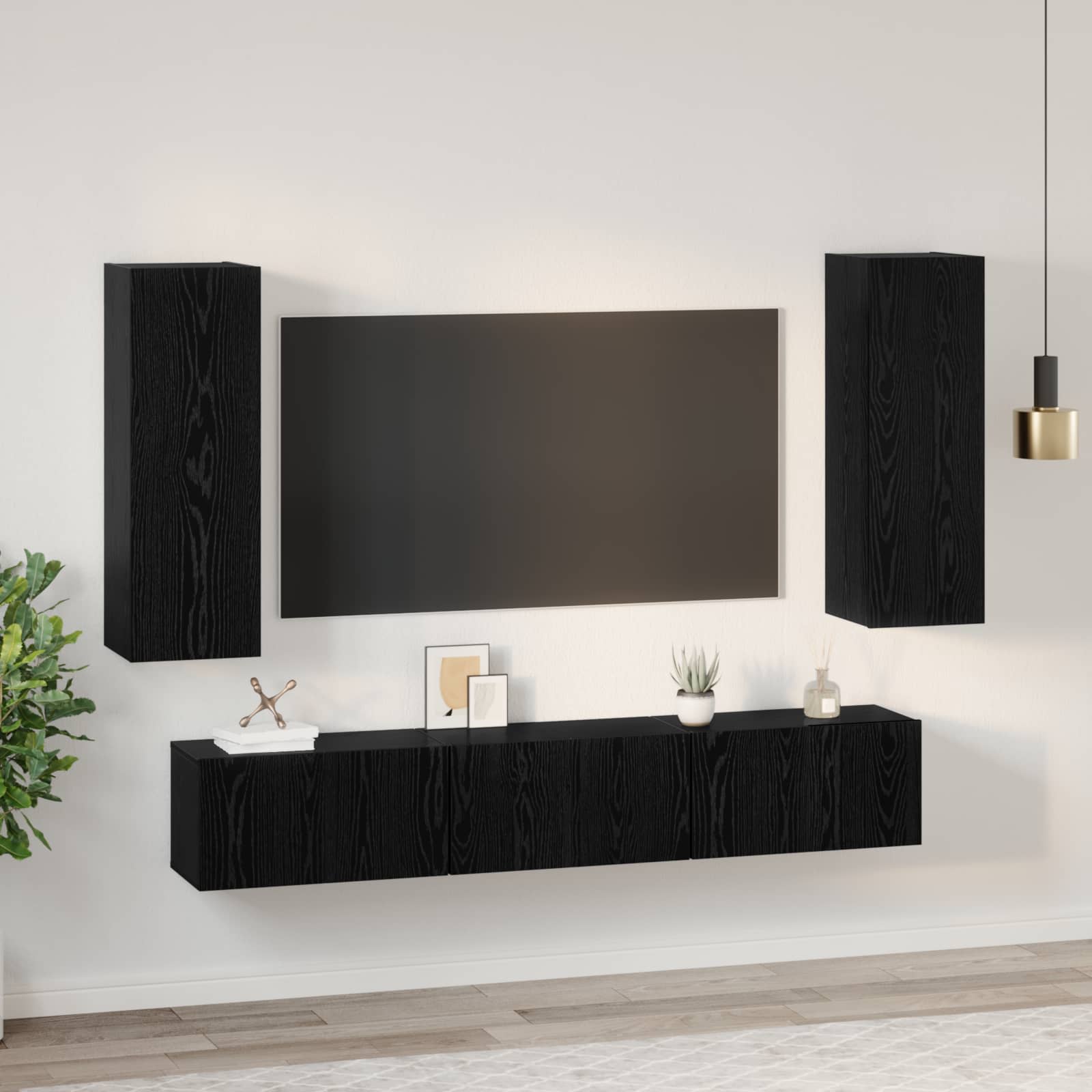 Ensemble meuble TV 5 pc Chêne noir Bois d'ingénierie