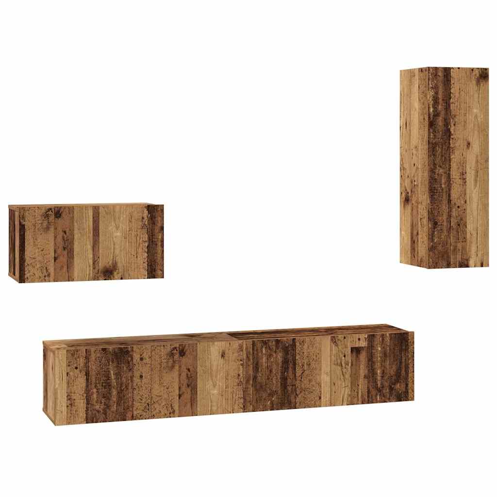 Meuble TV mural 4 pc Bois Ancien Bois d'ingénierie
