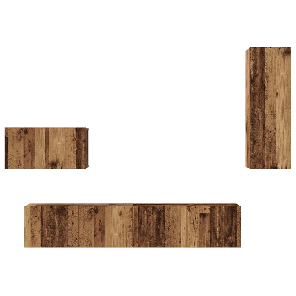 Meuble TV mural 4 pc Bois Ancien Bois d'ingénierie