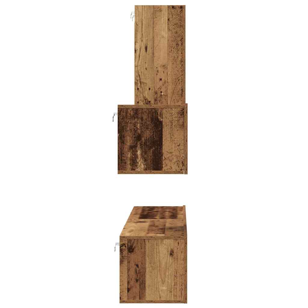 Meuble TV mural 4 pc Bois Ancien Bois d'ingénierie