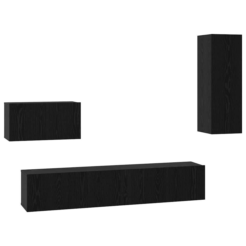 Meuble TV mural 4 pc Chêne noir Bois d'ingénierie