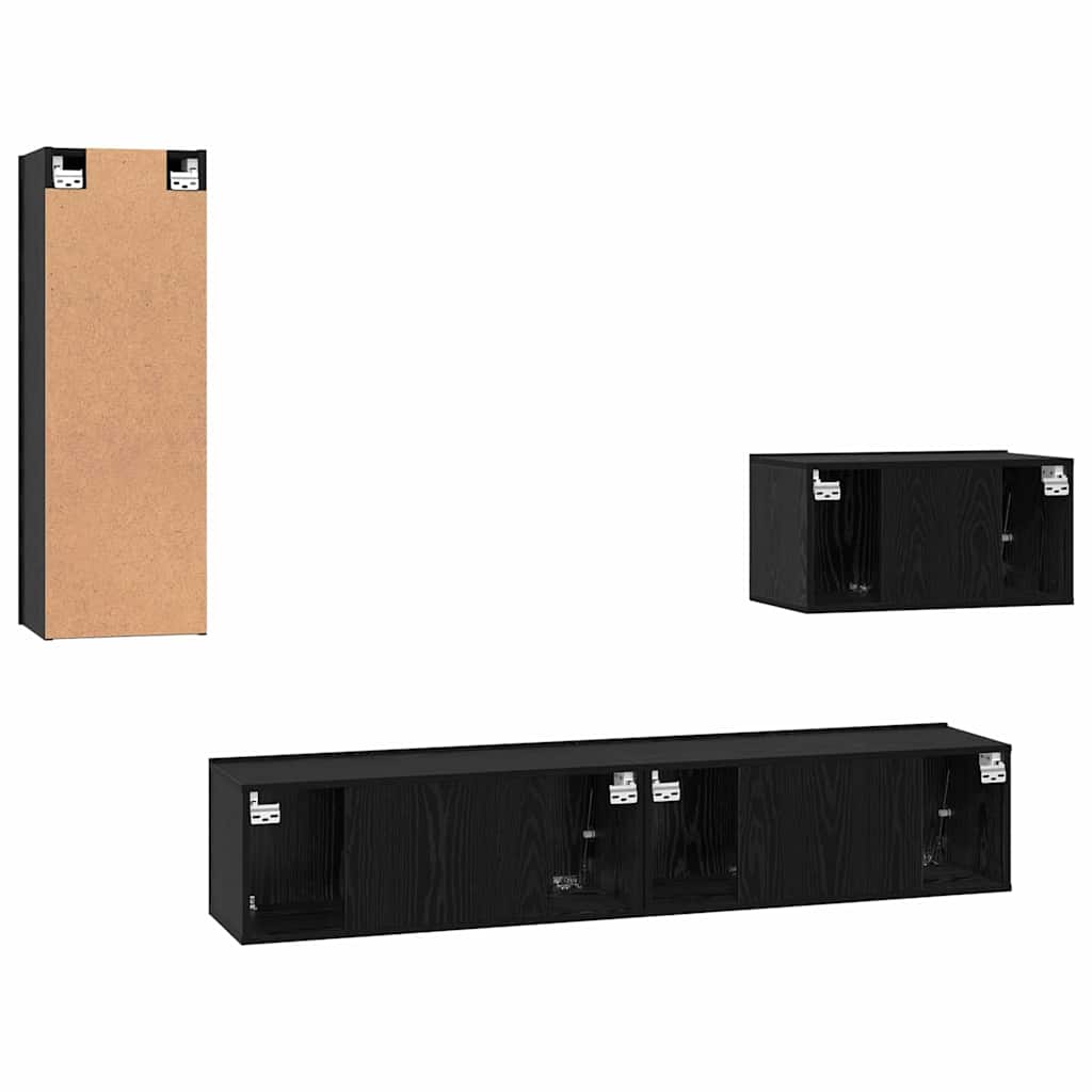 Meuble TV mural 4 pc Chêne noir Bois d'ingénierie