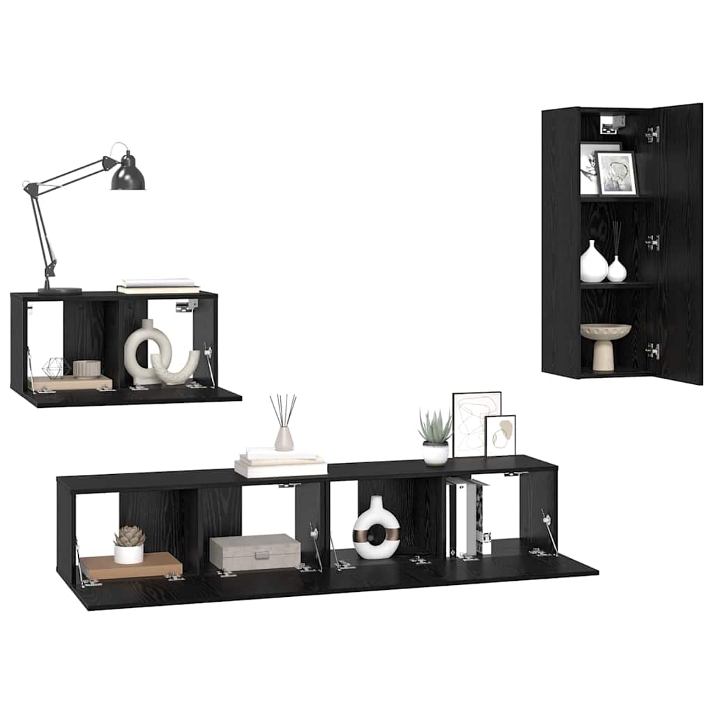 Meuble TV mural 4 pc Chêne noir Bois d'ingénierie