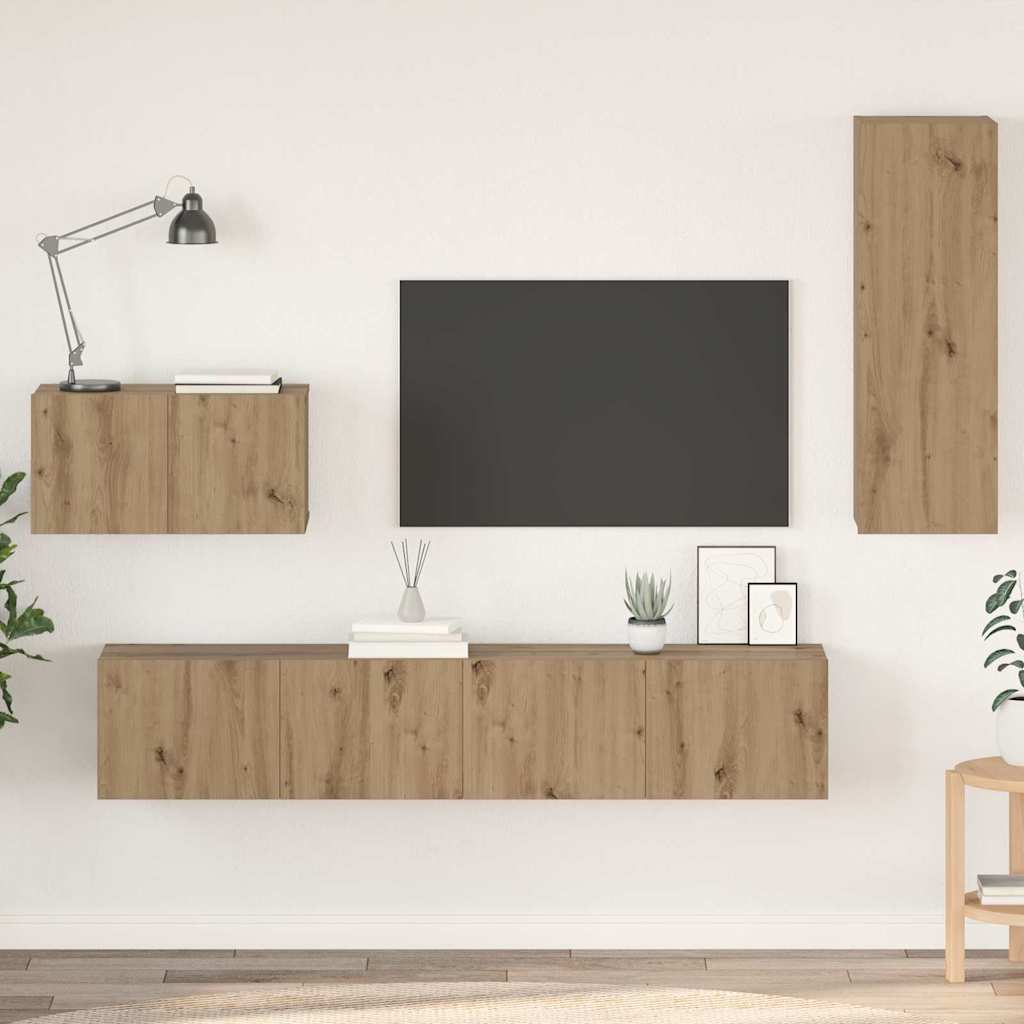 Meuble TV mural 4 pcs Chêne artisanal Bois d'ingénierie - XIOS