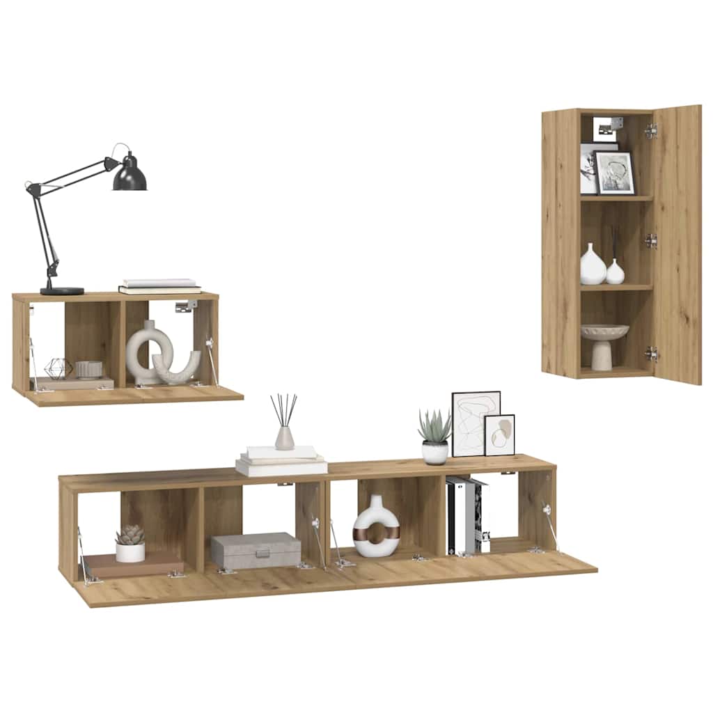 Meuble TV mural 4 pcs Chêne artisanal Bois d'ingénierie - XIOS