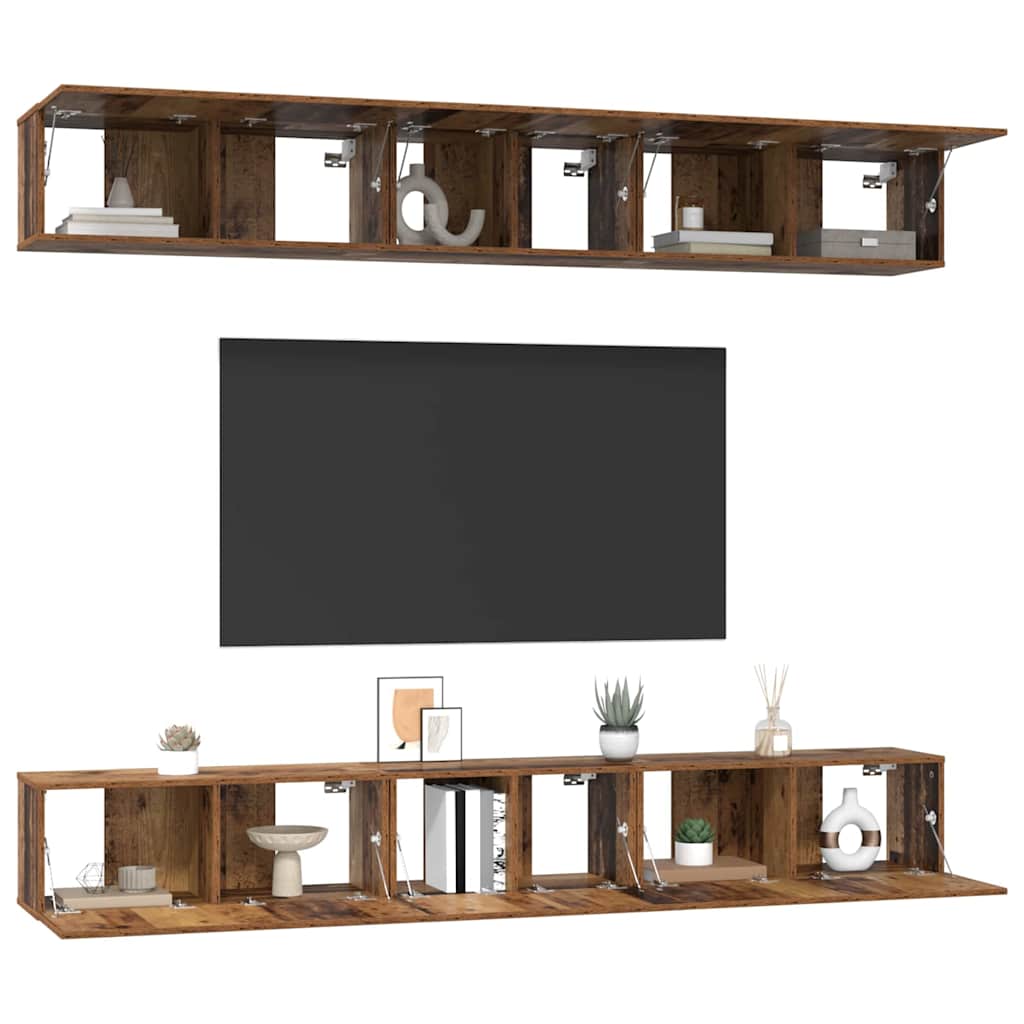 Ensemble meuble TV 6 pc Bois ancien Bois d'ingénierie