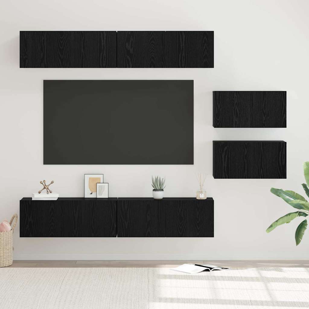 Ensemble meuble TV 6 pc Chêne noir Bois d'ingénierie