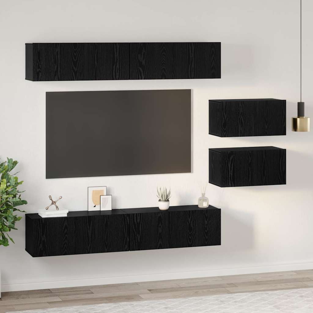 Ensemble meuble TV 6 pc Chêne noir Bois d'ingénierie