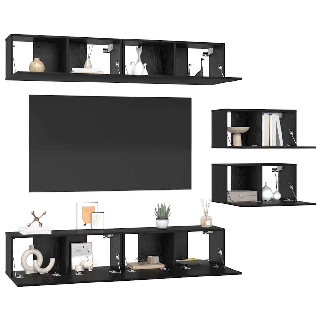 Ensemble meuble TV 6 pc Chêne noir Bois d'ingénierie
