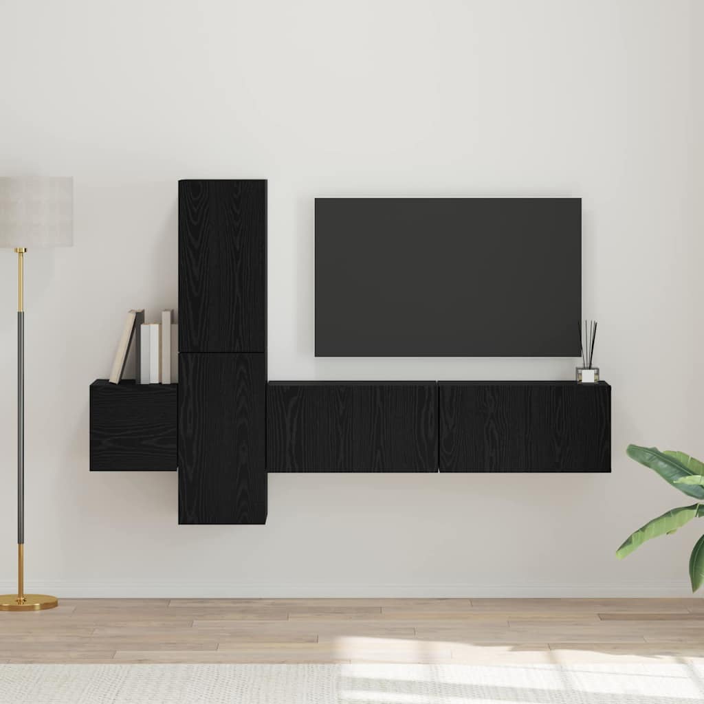 Ensemble meuble TV 5 pc Chêne noir Bois d'ingénierie