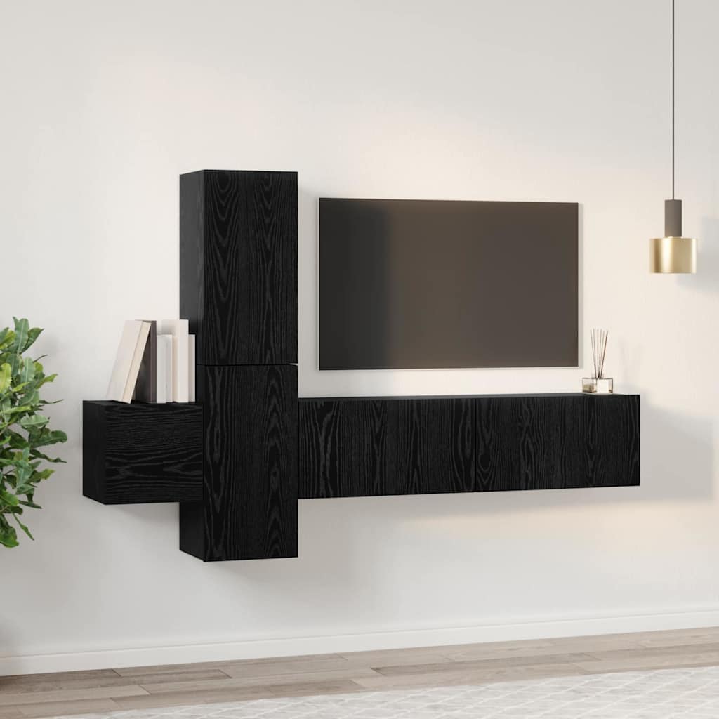 Ensemble meuble TV 5 pc Chêne noir Bois d'ingénierie