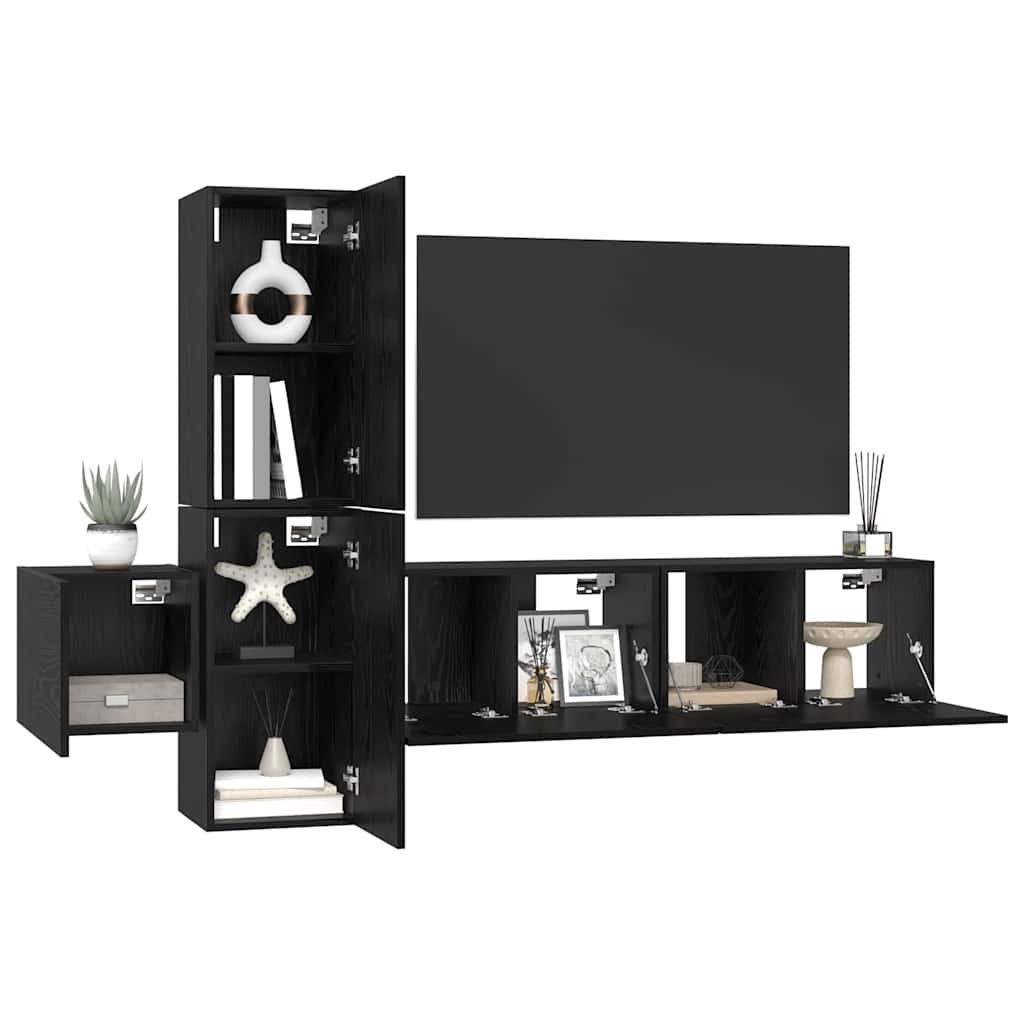 Ensemble meuble TV 5 pc Chêne noir Bois d'ingénierie