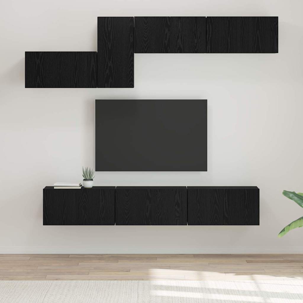 Ensemble meuble TV 7 pc Chêne noir Bois d'ingénierie