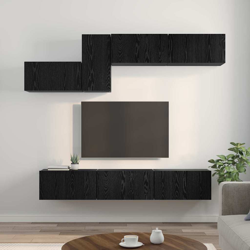 Ensemble meuble TV 7 pc Chêne noir Bois d'ingénierie
