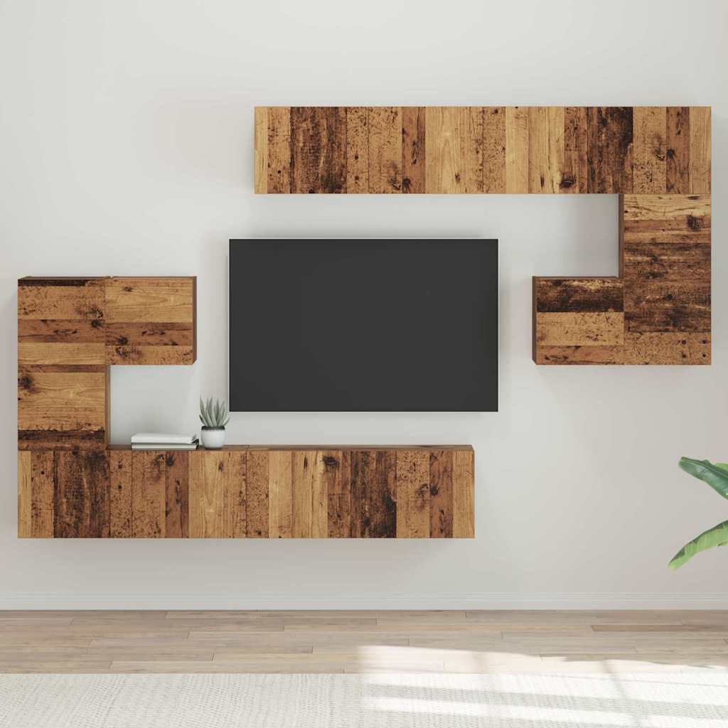 Unites TV Montage mural 4 pcs Bois Ancien Bois d'ingénierie - XIOS