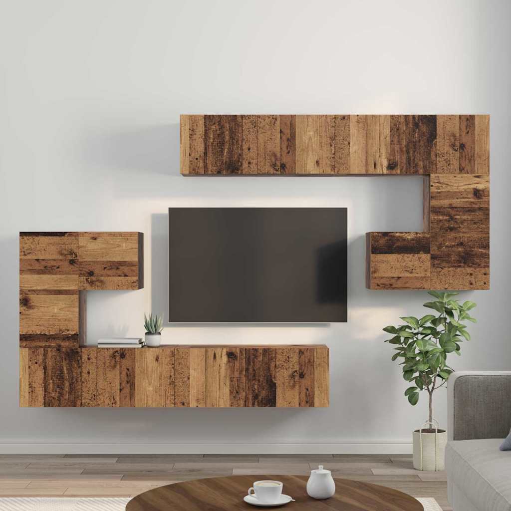Unites TV Montage mural 4 pcs Bois Ancien Bois d'ingénierie - XIOS