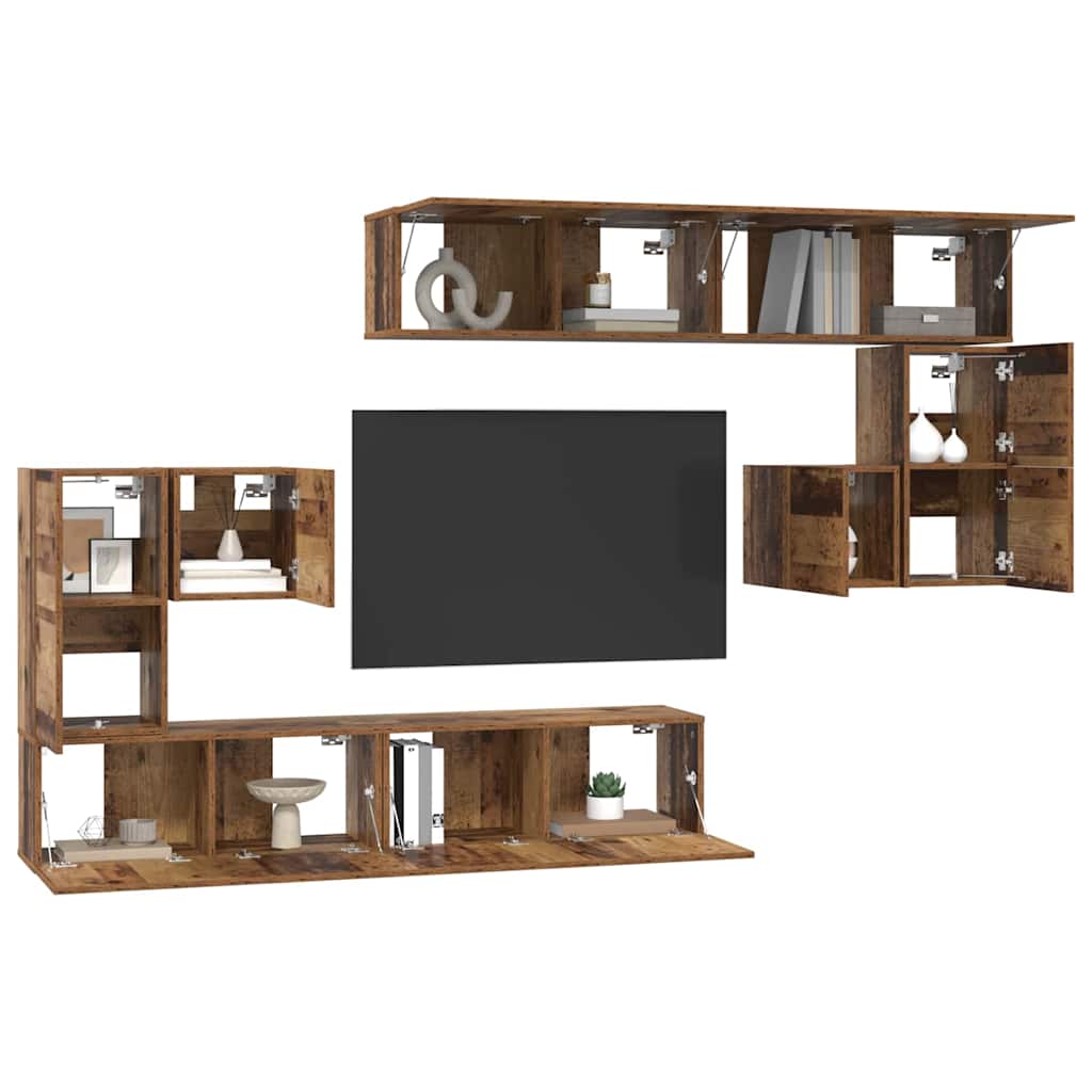 Unites TV Montage mural 4 pcs Bois Ancien Bois d'ingénierie - XIOS