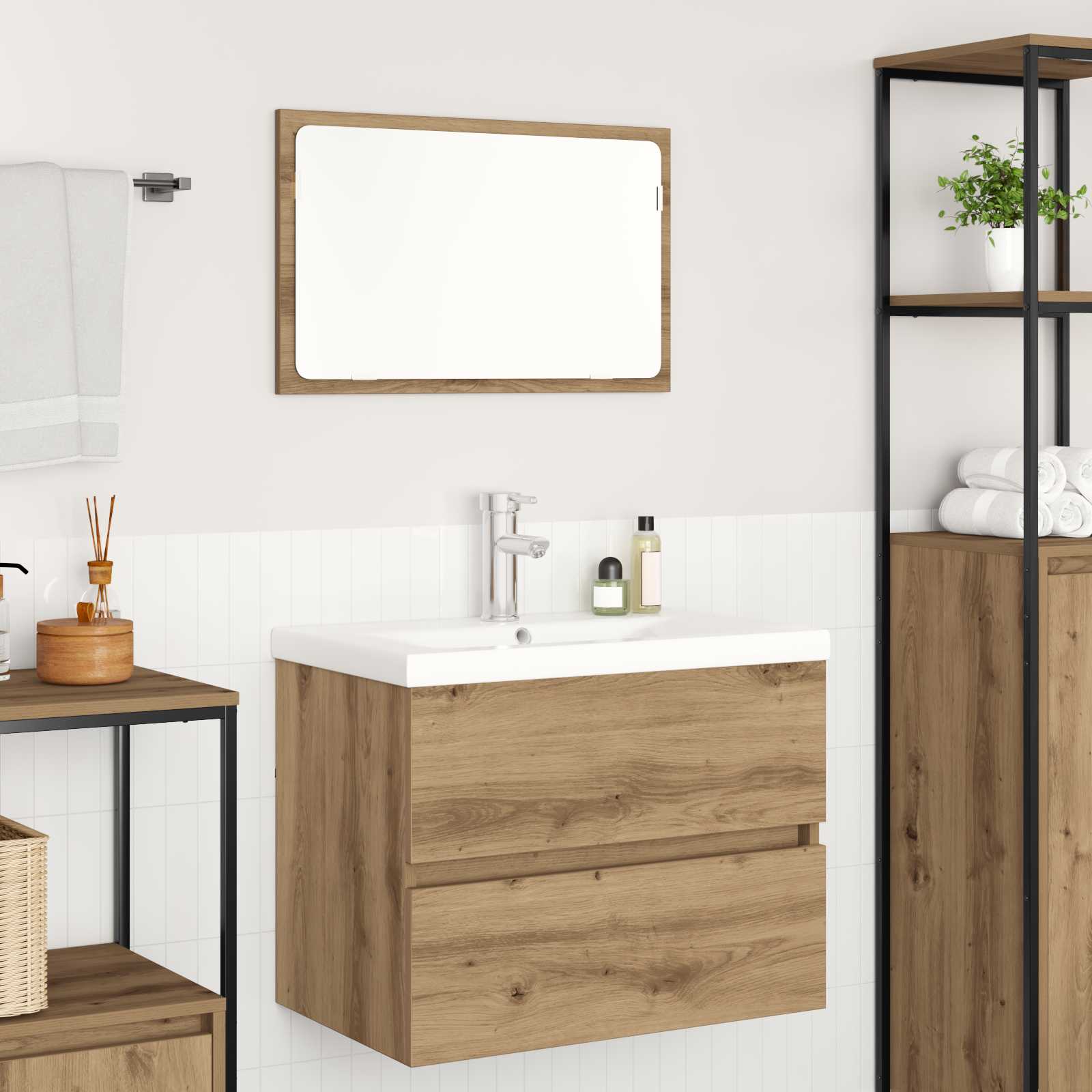 Ensemble de mobilier de salle de bain 3 pc Chêne artisanal