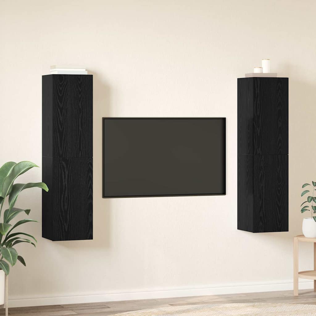 Ensemble meuble TV 4 pc Chêne noir Bois d'ingénierie