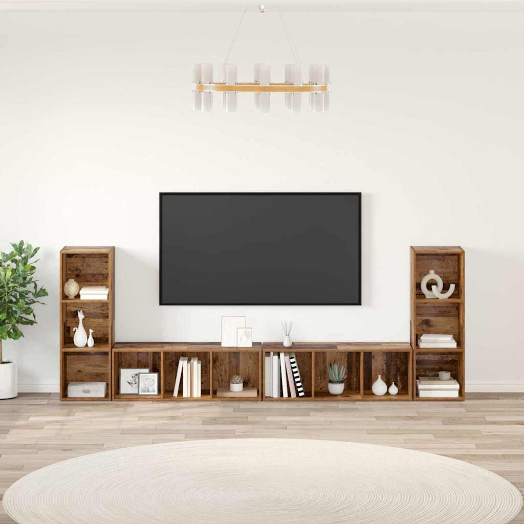 Ensemble meuble TV 4 pc Bois Ancien Bois d'ingénierie